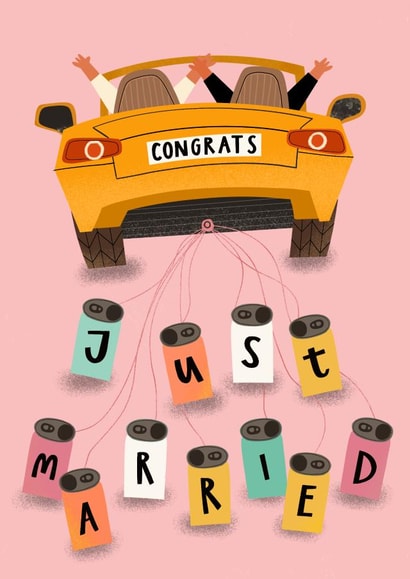 Cute Wedding Card - Just Married - Car with cans created by Vallely Studios