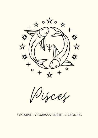 Pisces Horoscope Birthday Card or just because! created by Lola and Lily Prints