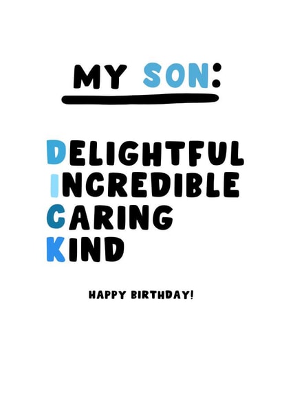 Funny Birthday Card - For Son - Dick created by Pink Peach Cards