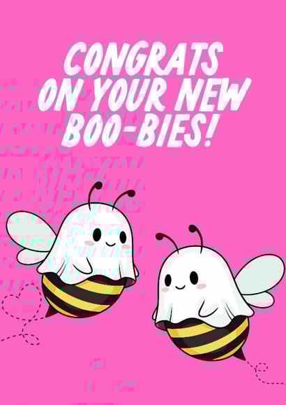 Congratulations On Your New Boobs - Funny Bee Pun Card created by The Marmalade Cat