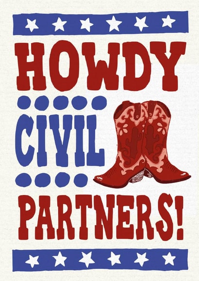 Funny Civil partnership Card - Cowboy Western Letterpress Style created by Woah there Pickle