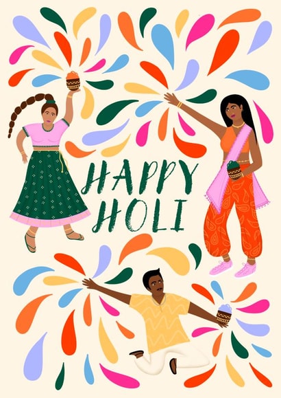 Pretty Holi Card - Hindu Festival - Illustration created by Kamiya Chirodian