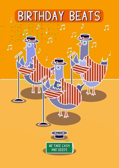 Funny singing pigeon birthday card for anyone. created by Pigeon Pals