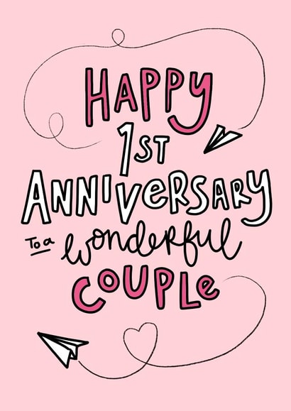Cute First Anniversary Card - Paper Planes - Happy Couple created by Oops a doodle