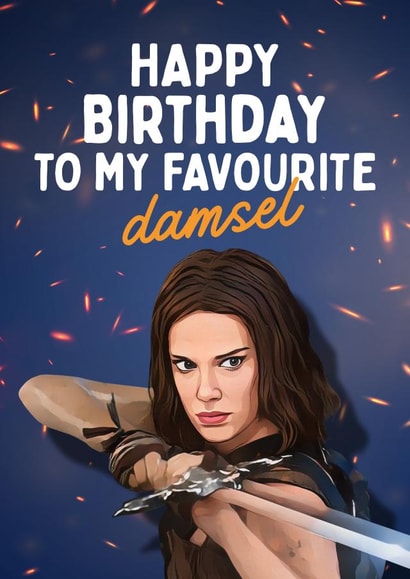 Funny Birthday Card - My Favourite Damsel - Millie Bobby Brown created by Mrs Best Paper Co.