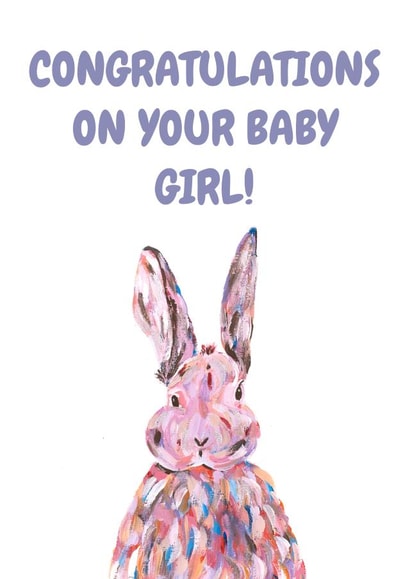 Cute new baby girl card for friends/ family - cute bunny - congratulations created by Alicia Foulds