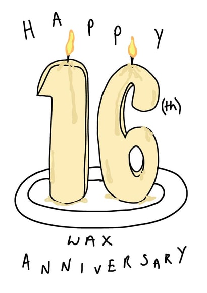 Cute Anniversary Card - 16th Wax Candle - Hand Drawn created by Amelia Paveley