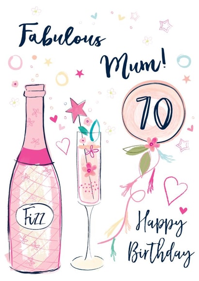 Pretty Birthday Card - for Mum - Pink Fizz - 70th created by Katie Phythian Design