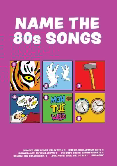 Fun Birthday Card - Music Quiz - Name the 80s Songs created by MOJO Creative Studio