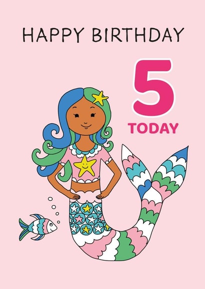Happy Birthday Card - Cute Mermaid - 5 Today created by Paper Heart Designs