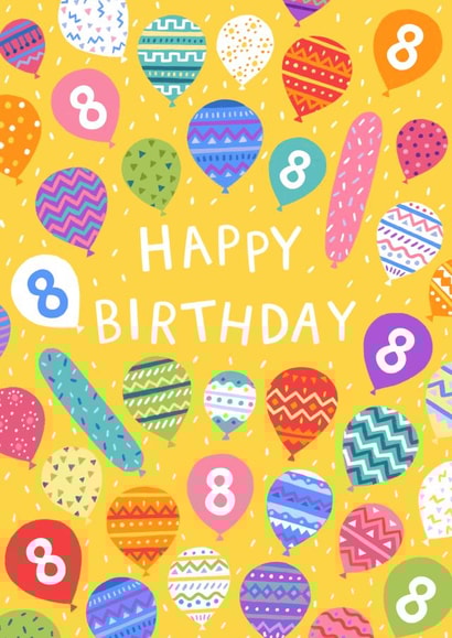 Pretty Birthday Card - 8 Today - Patterned Balloons created by Pear Tree Press