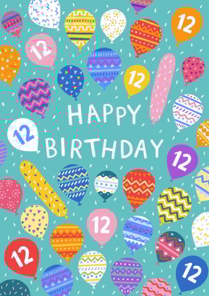 Pretty Birthday Card - 12 Today - Patterned Balloons created by Pear Tree Press