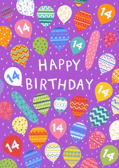Pretty Birthday Card - 14 Today - Patterned Balloons created by Pear Tree Press