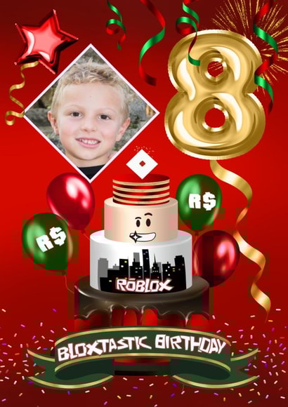 Fun Birthday Photo Card - For Son - Roblox - 8 Today created by Kerrylovescards