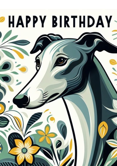Birthday greyhound flowers friend dog created by Andrew Wieczorek