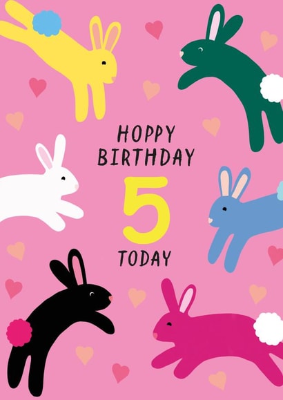 Cute Birthday Card - 5 Today - Cute funny Bunnies created by Paper Heart Designs