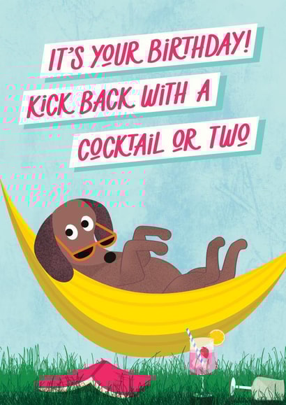 Cute Birthday Card - Kick Back With A Cocktail Or Two - Dog Hammock Sunglasses created by Jane Katherine Houghton