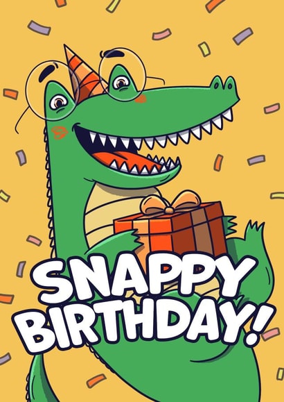 Cute Colourful Happy Birthday Card - Crocodiles and Reptiles - Snappy Birthday created by Easel & Bear