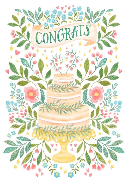 Pretty Wedding Card - Congrats - Floral Cake Illustration created by Life’s Peachey by Lauren Faye Peachey