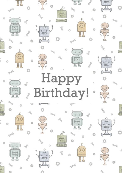 Children's Birthday Card - Pencil Robots Happy Birthday created by The Orchard Embroidery Co.
