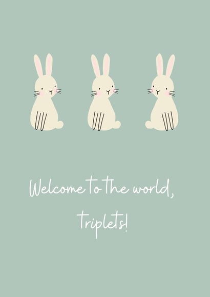 Cute New Baby Card - For Triplets - Little Bunny Rabbits created by Rainbow Snow Designs