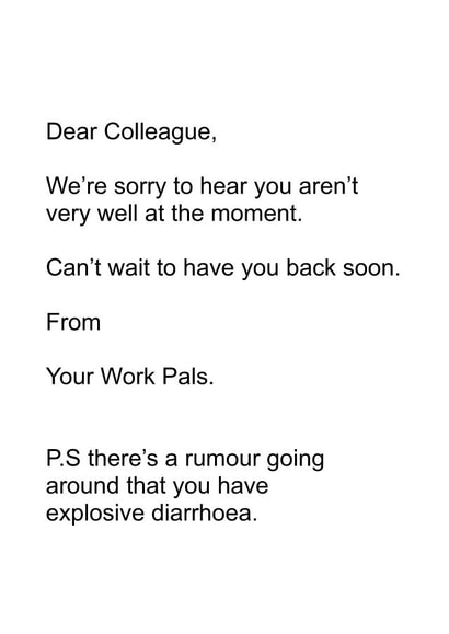 Funny Get Well Soon Card - Work Colleague - Explosive Diarrhoea created by Pickled Prints