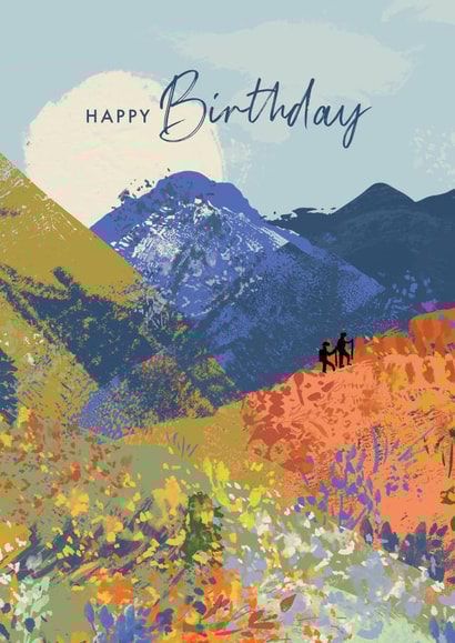 Pretty Birthday Card - Hiking - Illustrated Landscape created by Rebecca Prinn