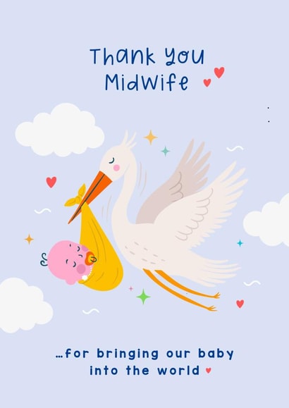 Cute Thank You Card - For Midwife - Baby Delivery - Stork created by Lucy Rose Party