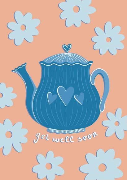 Pretty Get Well Soon Card - Hearts and Flowers - Teapot created by Emily Caroline 