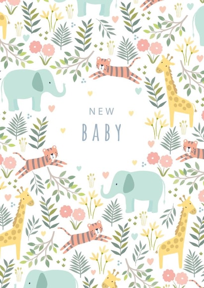 Cute New Baby Card - Neutral - Jungle Animals created by Klara Hawkins