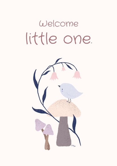 Cute new baby birth card for newborn and mum, dad, siblings and the whole family created by Borilo Art