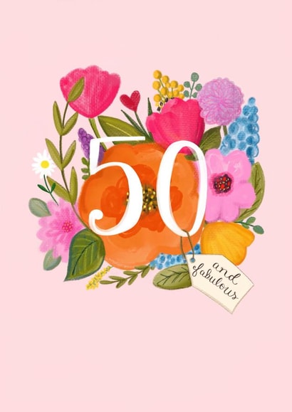 Pretty Birthday Card - 50th - And Fabulous created by Love Lucy Illustration