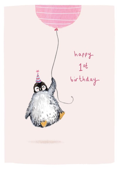 Cute 1st Birthday Card - Penguin - Balloon created by Louise Mulgrew