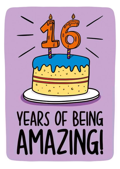 Cute 16th Birthday Card - 16 Years Cake Card created by TeePee Creations