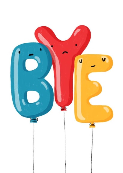 Cute Leaving Card - Letter Balloons Saying Bye created by Nicola Watson