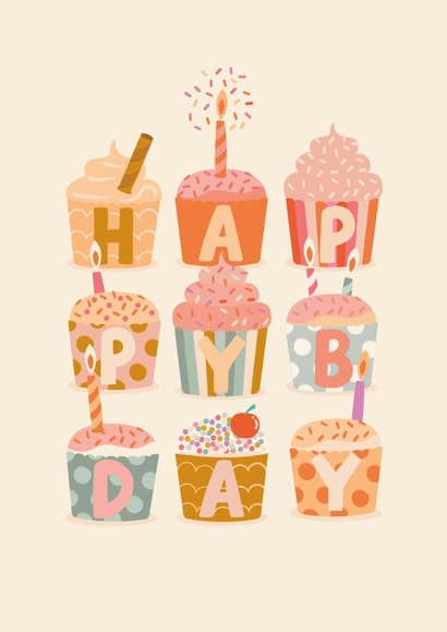 Pretty Birthday Card - For Her - Birthday Cupcakes created by The Pattern Press