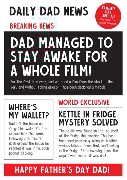 Funny Father's Day Card - Daily Dad Newspaper - Dad Things created by Lucy Marie Design