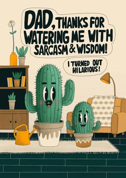 Funny Father's Day Card - Dad & Kid Cactus - Wisdom & Sarcasm created by Kasia Cards