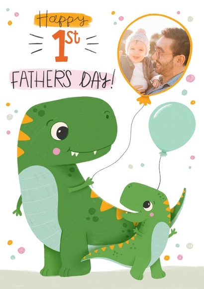 Cute Fathers Day Photo Card - First Fathers Day - Dinosaur created by Hollie McManus Illustration