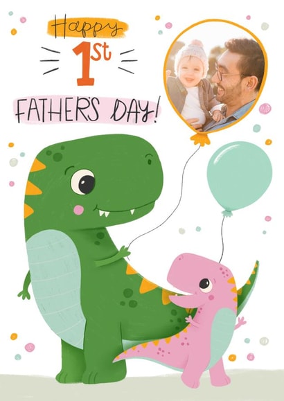 Cute Fathers Day Photo Card - Dinosaur - First Fathers Day created by Hollie McManus Illustration