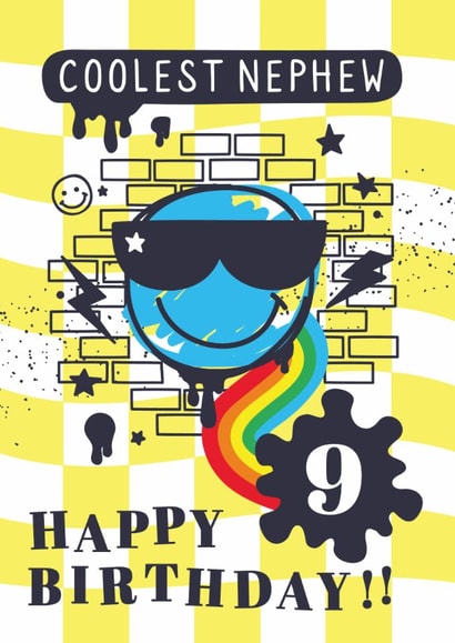 Happy Birthday Card - Smiley Graffiti - For Nephew - 9 Today created by Creative Joy