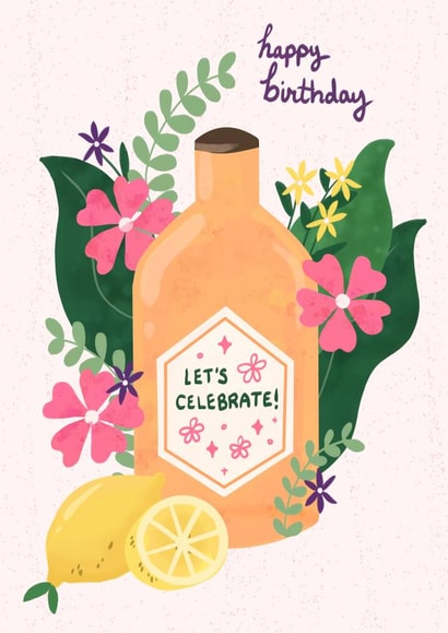 Citrus Gin Flower Birthday Card -Let's Celebrate! created by Fayeillustration