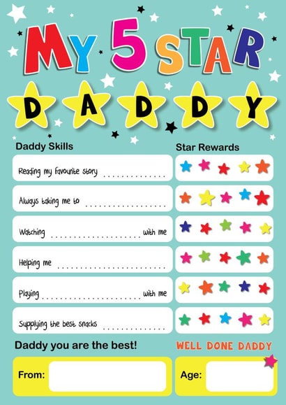 Cute Fathers Day Card - Rewards Chart For Daddy - Five Stars! created by Mad Philomena
