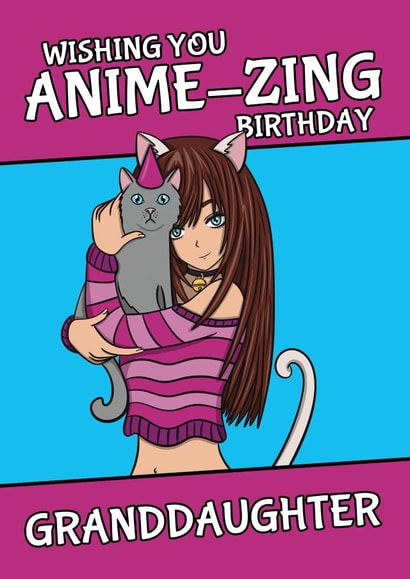 Cute Birthday Card - Anime Girl Pun - For Granddaughter created by @Cupsie's Creations