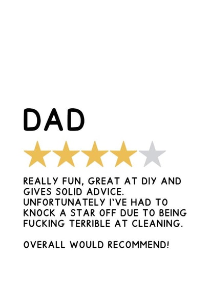 Funny Fathers Day Card - 4 Star Rating Dad created by Jeff and the Squirrel