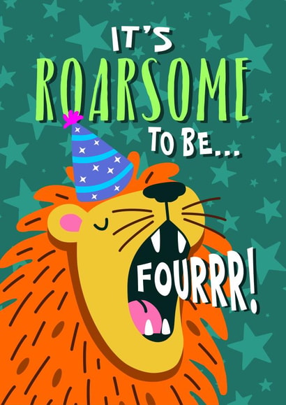 Cute Birthday Card - Lion Pun - 4th - Roarsome created by Atwood & Atwood