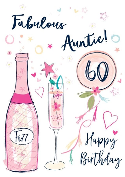 Pretty Birthday Card - for Auntie - Pink fizz - 60th created by Katie Phythian Design