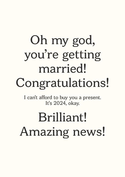 Funny Engagement Congratulations Card - Too Broke for a Present Wedding Card created by Abbie Imagine