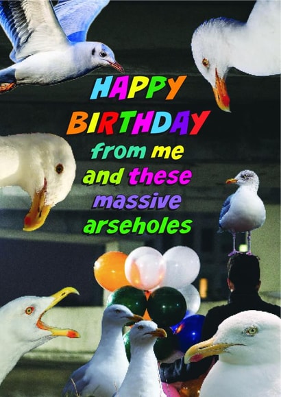 Funny Birthday Card - From These Massive Arseholes - Seagulls created by OBJECTABLES