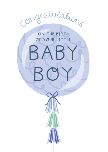 Cute New Baby Card - Baby Boy - Balloon created by Two For Joy Illustration